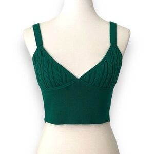 Ronny Kobo Lyra Cable Knit Green Cutout Knit Bra Crop Top Size S